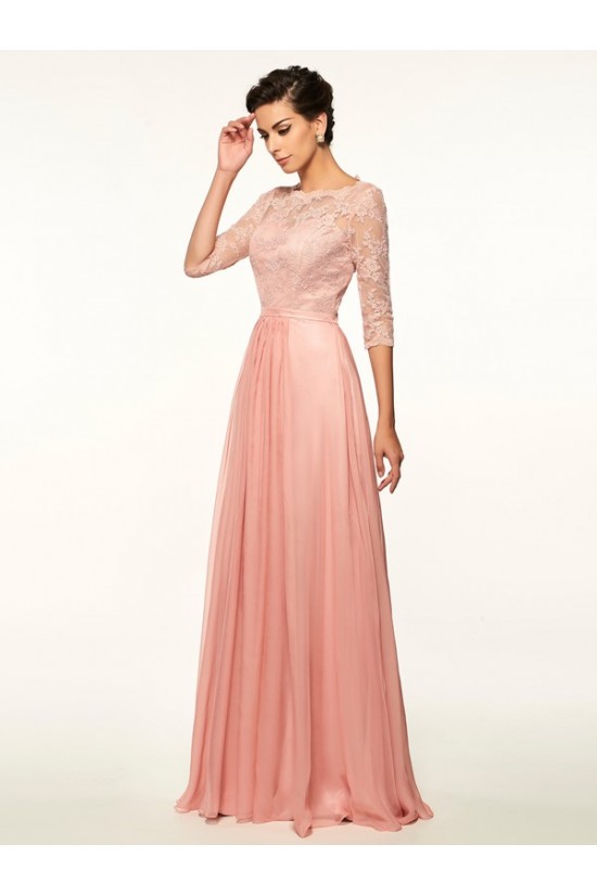 A-Line Bateau Half Sleeves Lace Chiffon Long Mother of The Bride Dresses 3040026