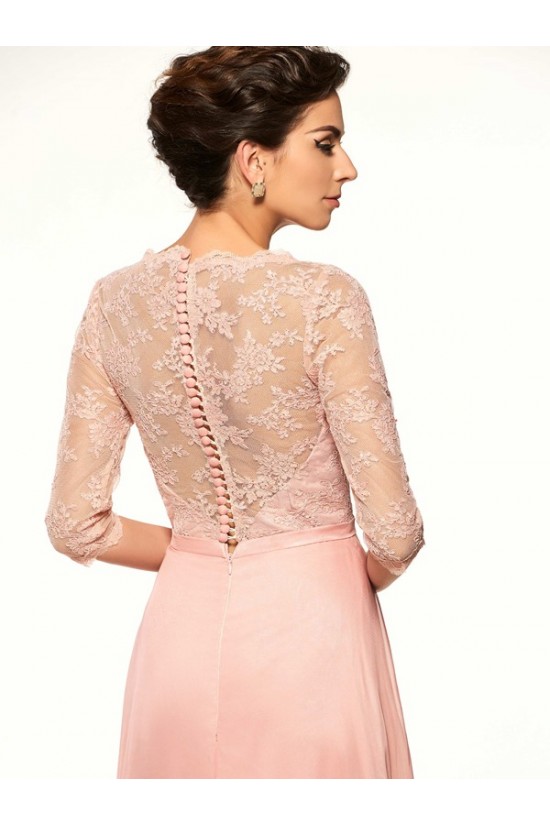 A-Line Bateau Half Sleeves Lace Chiffon Long Mother of The Bride Dresses 3040026