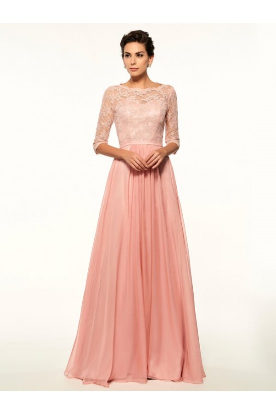 A-Line Bateau Half Sleeves Lace Chiffon Long Mother of The Bride Dresses 3040026