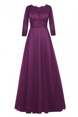 Purple 3/4 Length Sleeves Lace Chiffon Long Mother of The Bride Dresses 3040028