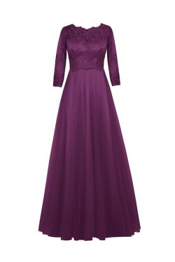 Purple 3/4 Length Sleeves Lace Chiffon Long Mother of The Bride Dresses 3040028