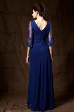 Long Blue 3/4 Length Sleeves Lace Chiffon Long Mother of The Bride Dresses 3040029