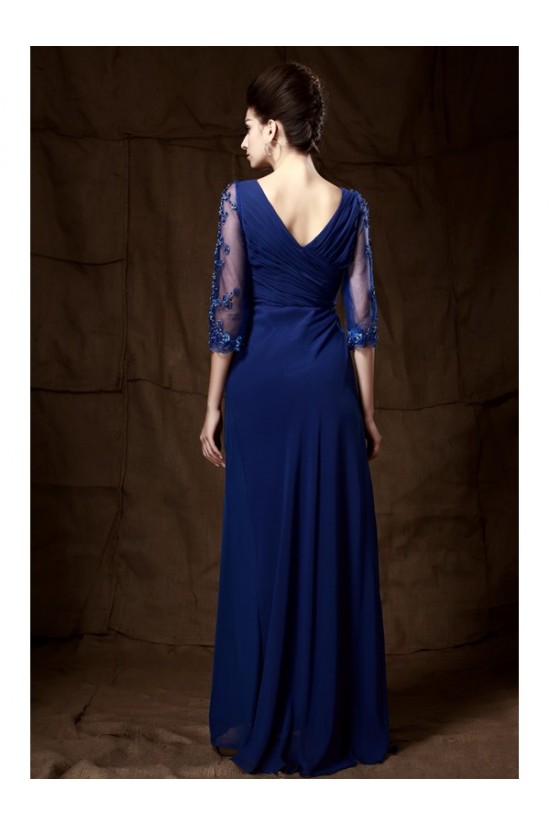 Long Blue 3/4 Length Sleeves Lace Chiffon Long Mother of The Bride Dresses 3040029