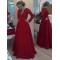 Long Red Long Sleeves Low V-Neck Lace Long Mother of The Bride Dresses 3040031