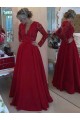 Long Red Long Sleeves Low V-Neck Lace Long Mother of The Bride Dresses 3040031 Long Red Long Sleeves Low V-Neck Lace Long Mother of The Bride Dresses 3040031