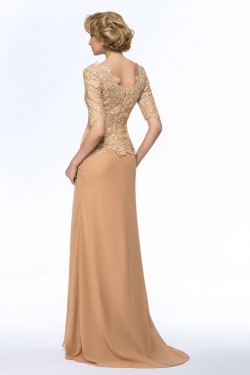 Long Half Sleeves V-Neck Lace Chiffon Long Mother of The Bride Dresses 3040033