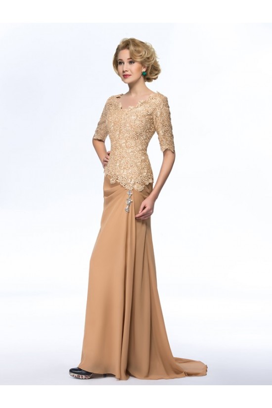 Long Half Sleeves V-Neck Lace Chiffon Long Mother of The Bride Dresses 3040033 Long Half Sleeves V-Neck Lace Chiffon Long Mother of The Bride Dresses 3040033
