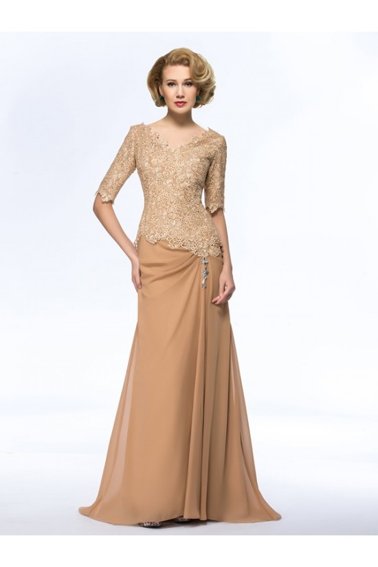Long Half Sleeves V-Neck Lace Chiffon Long Mother of The Bride Dresses 3040033 Long Half Sleeves V-Neck Lace Chiffon Long Mother of The Bride Dresses 3040033