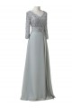 Long 3/4 Length Sleeves V-Neck Lace Chiffon Long Mother of The Bride Dresses 3040034
