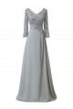 Long 3/4 Length Sleeves V-Neck Lace Chiffon Long Mother of The Bride Dresses 3040034
