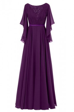 Long Purple Beaded Lace Chiffon Long Mother of The Bride Dresses 3040035