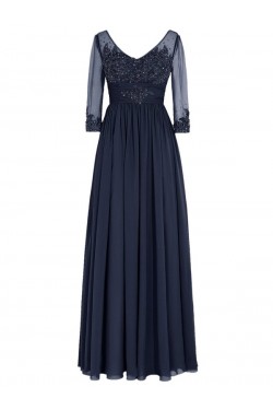 Long Navy 3/4 Length Sleeves Lace Chiffon Long Mother of The Bride Dresses 3040036