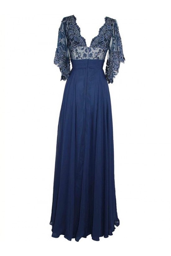 Long Blue V-Neck Lace Chiffon Long Mother of The Bride Dresses 3040037 Long Blue V-Neck Lace Chiffon Long Mother of The Bride Dresses 3040037