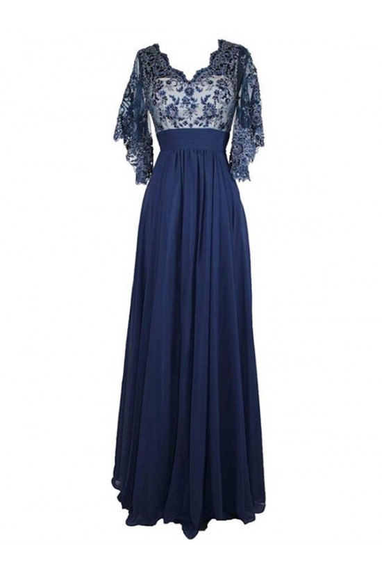Long Blue V-Neck Lace Chiffon Long Mother of The Bride Dresses 3040037 Long Blue V-Neck Lace Chiffon Long Mother of The Bride Dresses 3040037