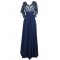 Long Blue V-Neck Lace Chiffon Long Mother of The Bride Dresses 3040037