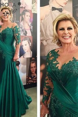 Long Sleeves Lace Illusion Neckline Mother of The Bride Dresses 602002