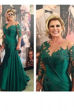 Long Sleeves Lace Illusion Neckline Mother of The Bride Dresses 602002