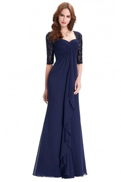 Elegant Long Blue Empire Lace Chiffon Mother of The Bride Dresses 602003