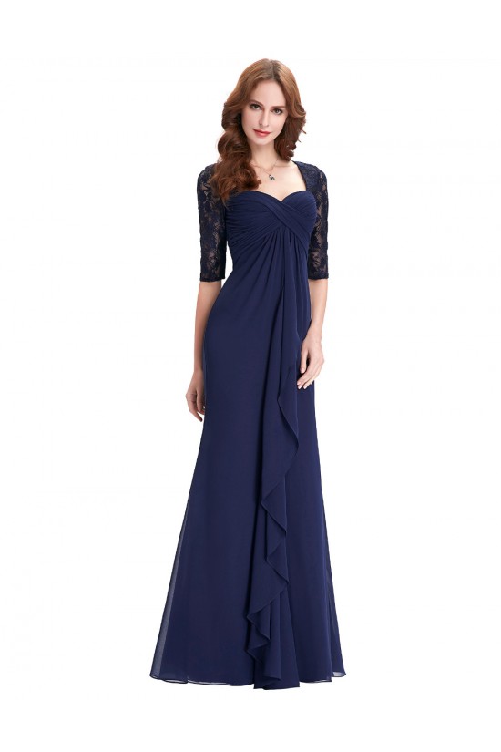 Elegant Long Blue Empire Lace Chiffon Mother of The Bride Dresses 602003