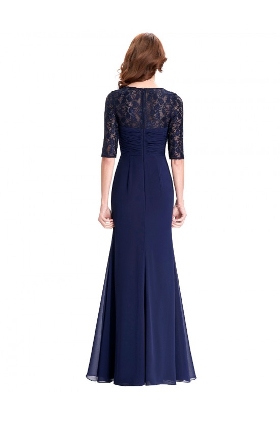 Elegant Long Blue Empire Lace Chiffon Mother of The Bride Dresses 602003