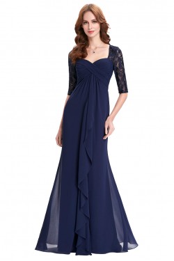 Elegant Long Blue Empire Lace Chiffon Mother of The Bride Dresses 602003
