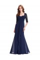 Elegant Long Blue Empire Lace Chiffon Mother of The Bride Dresses 602003