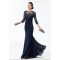 Beaded Lace Chiffon 3/4 Length Sleeves Long Blue Mother of The Bride Dresses 602005