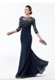 Beaded Lace Chiffon 3/4 Length Sleeves Long Blue Mother of The Bride Dresses 602005