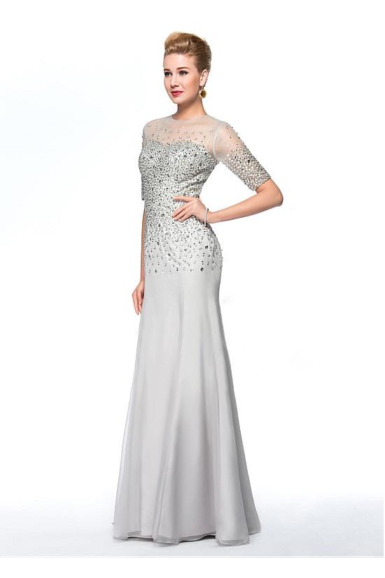 Beaded Jewel Neckline Long Mother of The Bride Dresses 602006