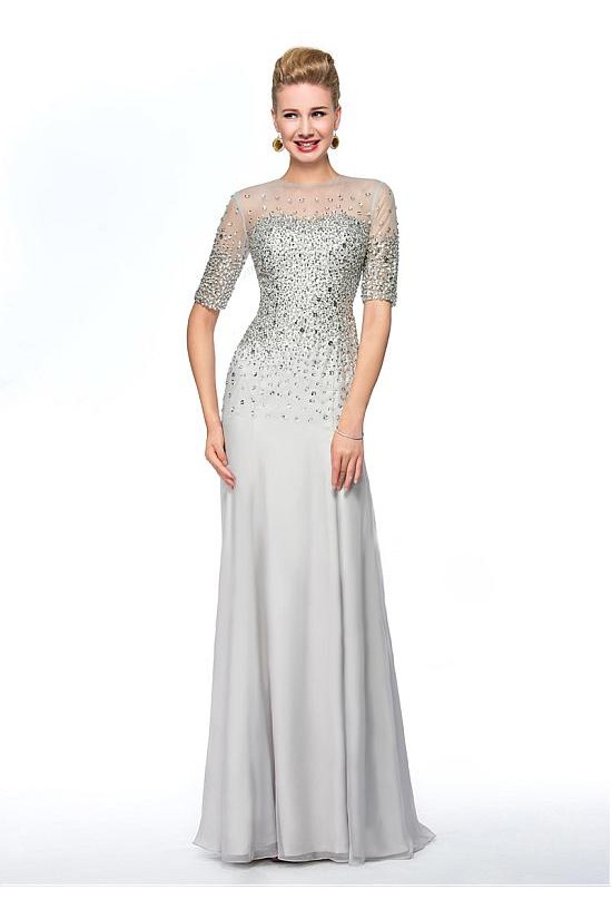 Beaded Jewel Neckline Long Mother of The Bride Dresses 602006