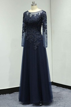 Long Sleeves Beaded Lace Appliques Mother of The Bride Dresses 602008