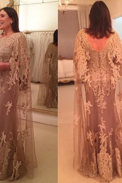 Long Lace Appliques Mother of The Bride Dresses Mother of The Groom Dresses 602014