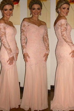 Long Sleeves Off-the-Shoulder Lace Mother of The Bride and Groom Dresses 602019
