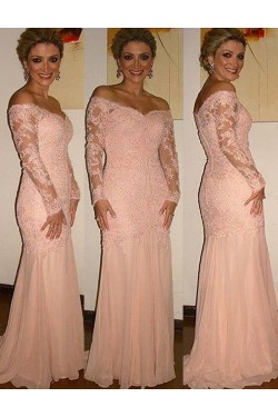 Long Sleeves Off-the-Shoulder Lace Mother of The Bride and Groom Dresses 602019