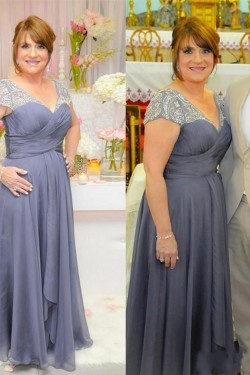 Elegant Beaded V-Neck Long Mother of The Bride Dresses Mother of The Groom Dresses 602020