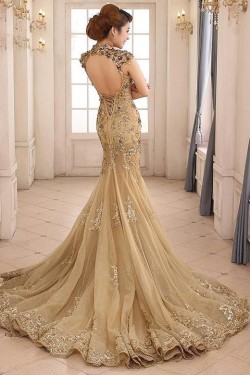 Mermaid Lace Appliques Long Mother of The Bride and Groom Dresses 602028