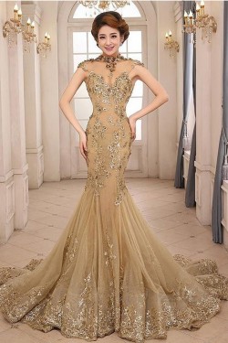 Mermaid Lace Appliques Long Mother of The Bride and Groom Dresses 602028