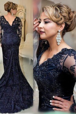 Mermaid V-Neck Lace Long Sleeves Mother of The Bride and Groom Dresses 602031