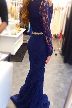 Mermaid Beaded Long Sleeves Lace Mother of The Bride and Groom Dresses 602034