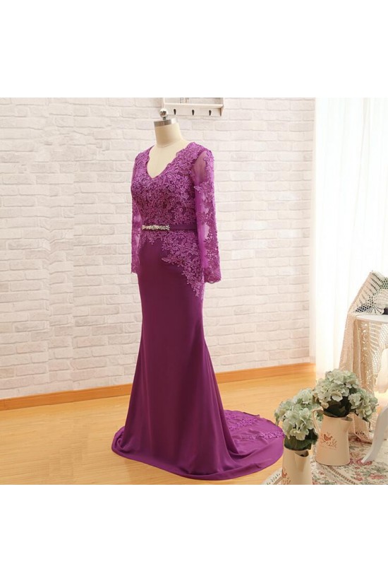 Mermaid Long Sleeves V-Neck Lace Mother of The Bride and Groom Dresses 602037 Mermaid Long Sleeves V-Neck Lace Mother of The Bride and Groom Dresses 602037