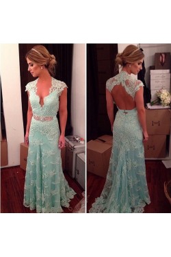 Lace V-Neck Long Mother of The Bride and Groom Dresses 602040