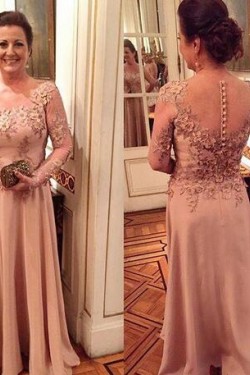 Long Sleeves Chiffon Lace Mother of The Bride and Groom Dresses 602046