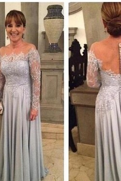 Long Sleeves Beaded Chiffon Lace Mother of The Bride and Groom Dresses 602047