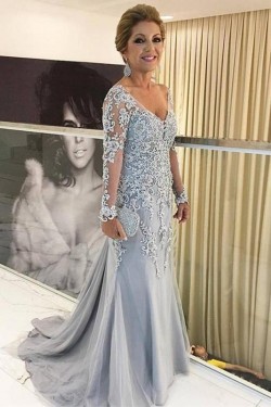 Long Sleeves V-Neck Lace Mother of The Bride Dresses 602050