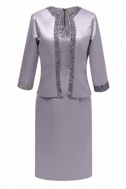 Beaded Short Satin Mother of The Bride Dresses 602053