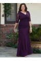 Elegant Lace Chiffon V-Neck Long Mother of The Bride Dresses 602063