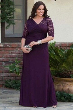 Elegant Lace Chiffon V-Neck Long Mother of The Bride Dresses 602063