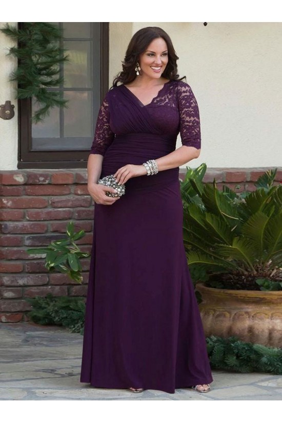 Elegant Lace Chiffon V-Neck Long Mother of The Bride Dresses 602063