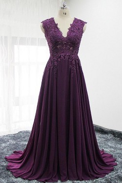 A-Line Lace Appliques V-Neck Mother of The Bride Dresses 602067