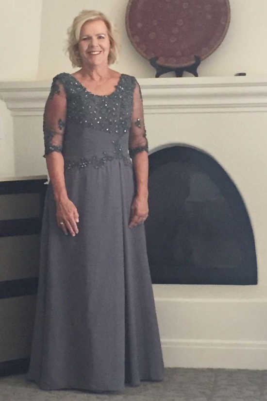 A-Line Beaded Lace Appliques Chiffon Long Mother of The Bride Dresses 602071 A-Line Beaded Lace Appliques Chiffon Long Mother of The Bride Dresses 602071